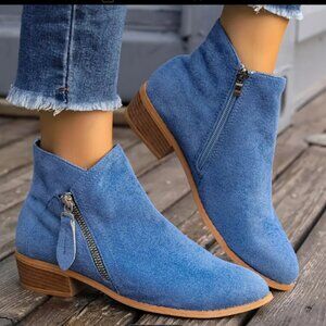 Blue Suede Ankle Boots